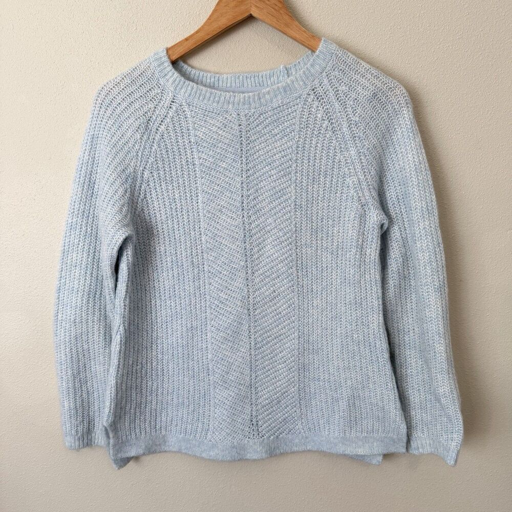Fat Face Mohair Chunky Knit Sweater Womens Small/4 Light Blue Chevron Raglan